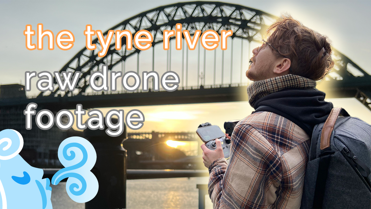 A thumbnail of me holding a drone controller in front of the Tyne Bridge, as an advertisement for my YouTube channel